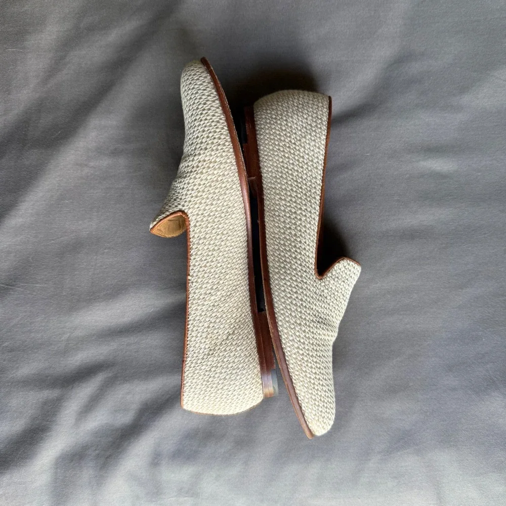 Peter Millar Mens 8M Woven Raffia Leather Loafers Beige Made in Brazil Old Money